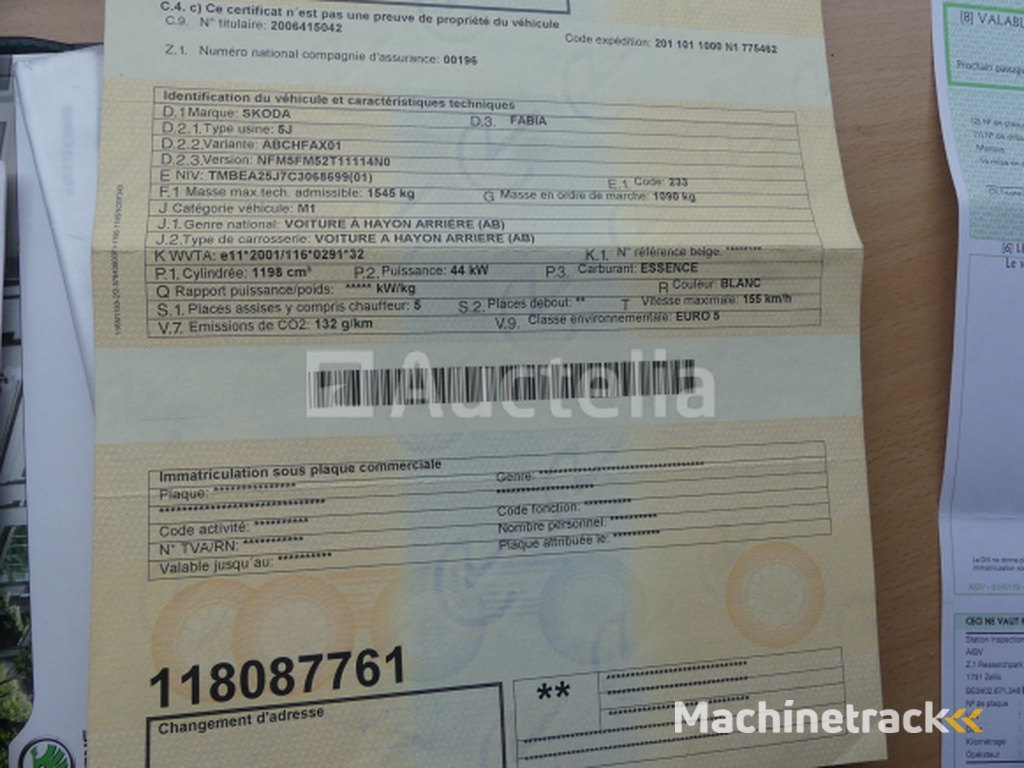 Gemengde auto Skoda Fabia (2011-78.246 km-VIN:NFM5FM52T11114N0)