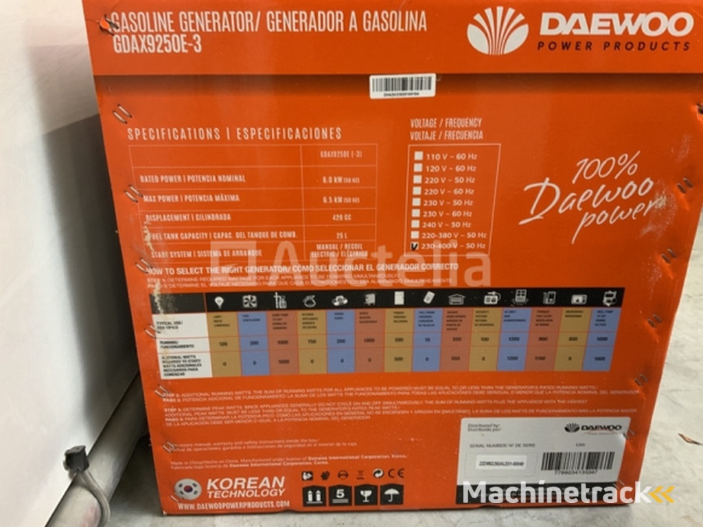 Daewoo GDAX9250E Benzine Generator