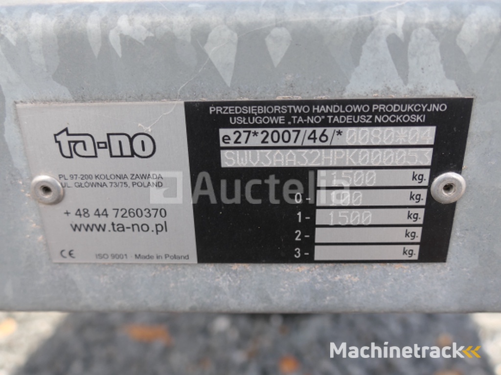 Ta-no T3A 32H enkelassige spoeldrager aanhangwagen (VIN: SWV3AA32HPK000053)