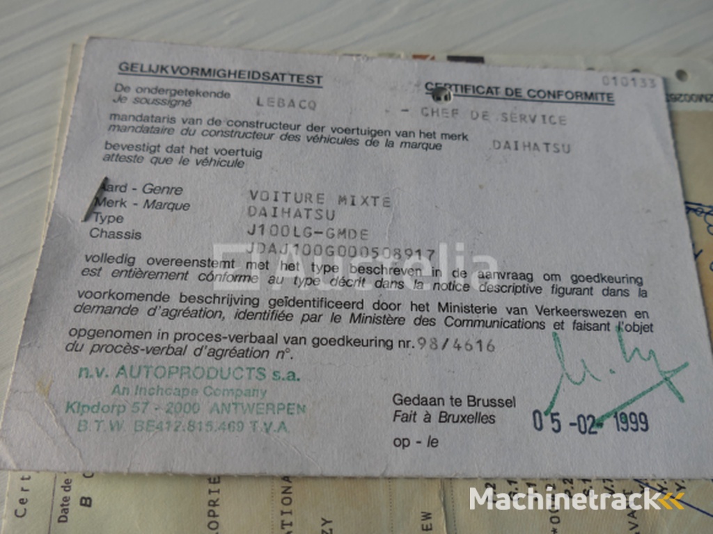 Daihatsu J100LG-GMDE Parts Car (VIN:JDAJ100G000508917)