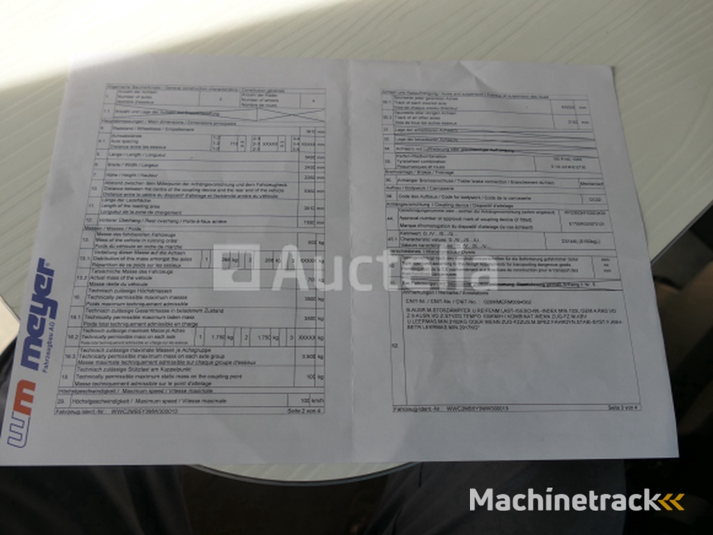 Meyer dubbelassige aanhangwagen WM EG-MB (VIN: WWC2MB5Y3MW300013)