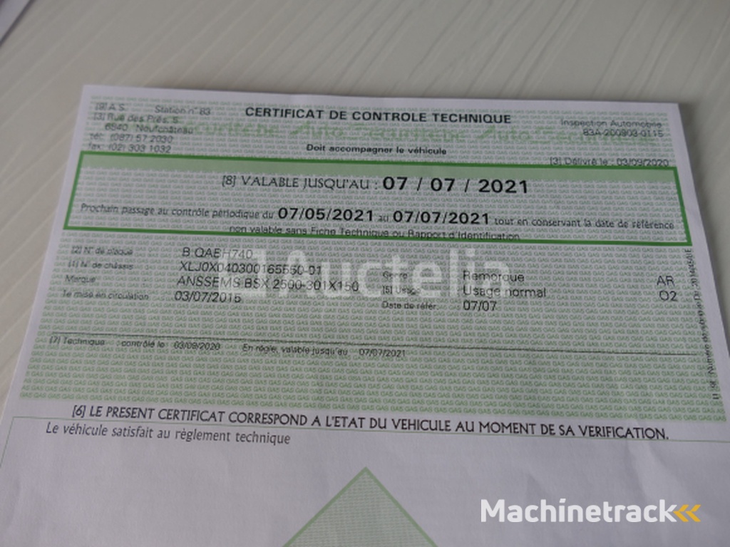 Anssems BSX 2500-301x150 dubbelassige huifophanging (VIN:XLJOX040300165550)