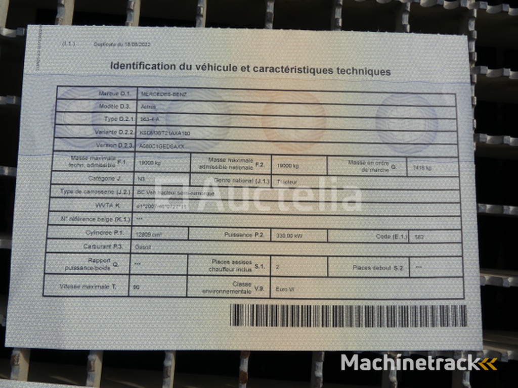 Mercedes-Benz Actros trekker (2017-690.339 km-VIN:WDB96340310141358)