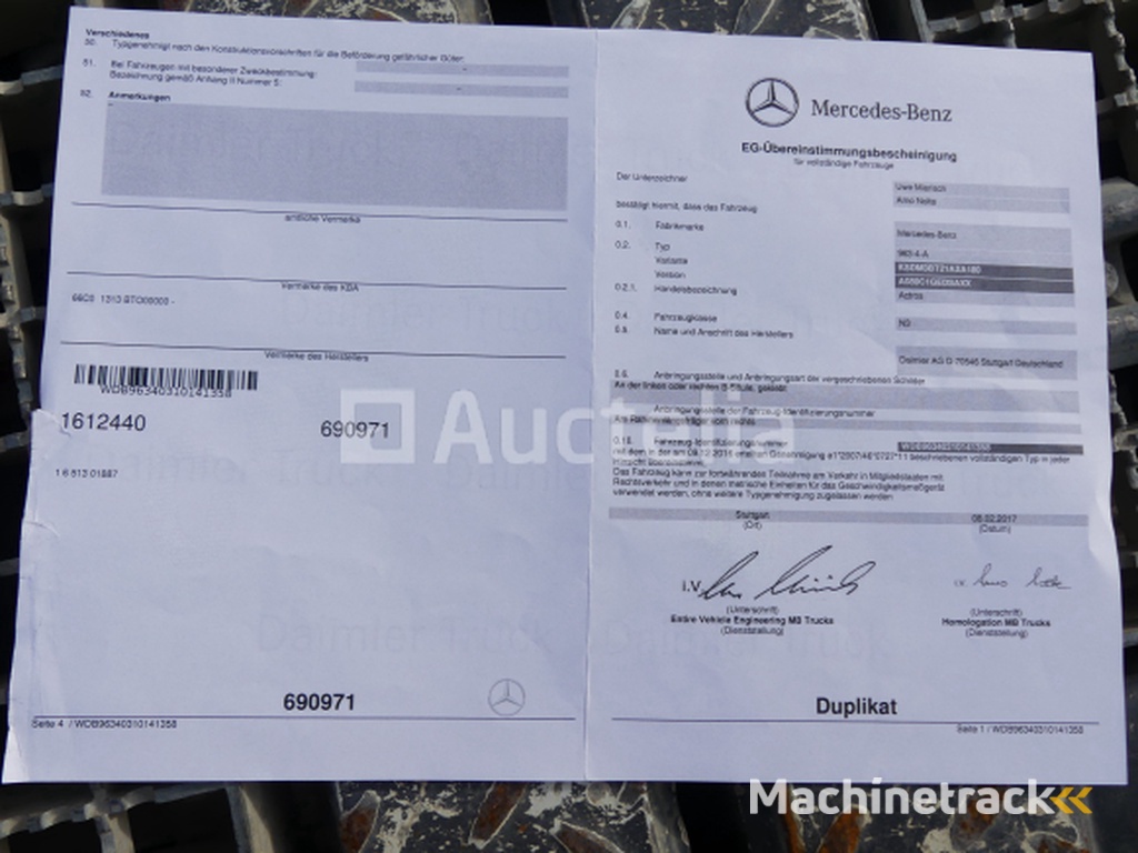 Mercedes-Benz Actros trekker (2017-690.339 km-VIN:WDB96340310141358)