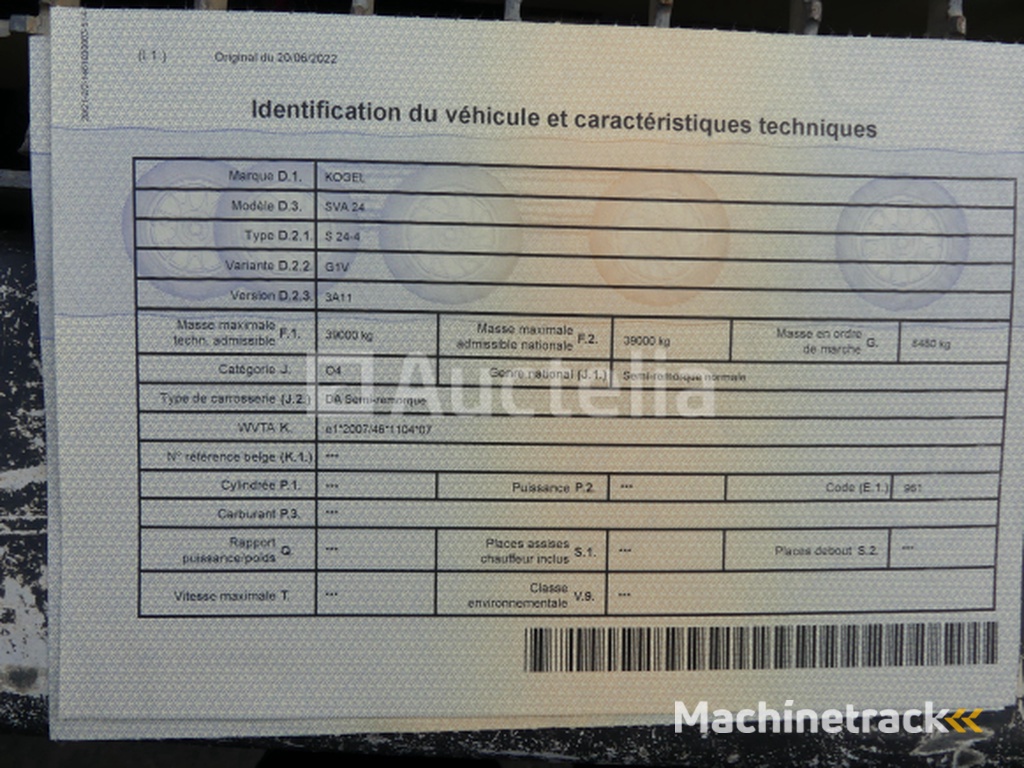 Kogel SVA-24 Refrigerated Semi-Trailer (2017-VIN:WK0S0002400211333)