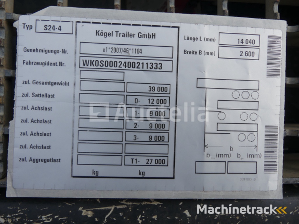 Kogel SVA-24 Refrigerated Semi-Trailer (2017-VIN:WK0S0002400211333)