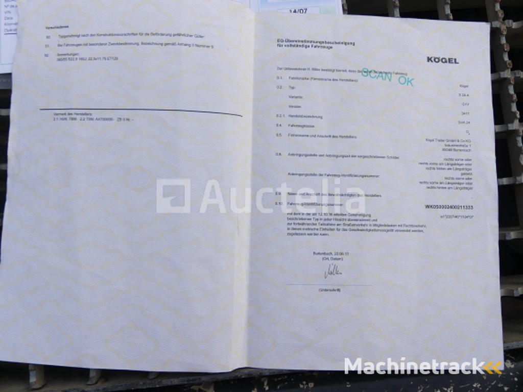 Kogel SVA-24 Refrigerated Semi-Trailer (2017-VIN:WK0S0002400211333)