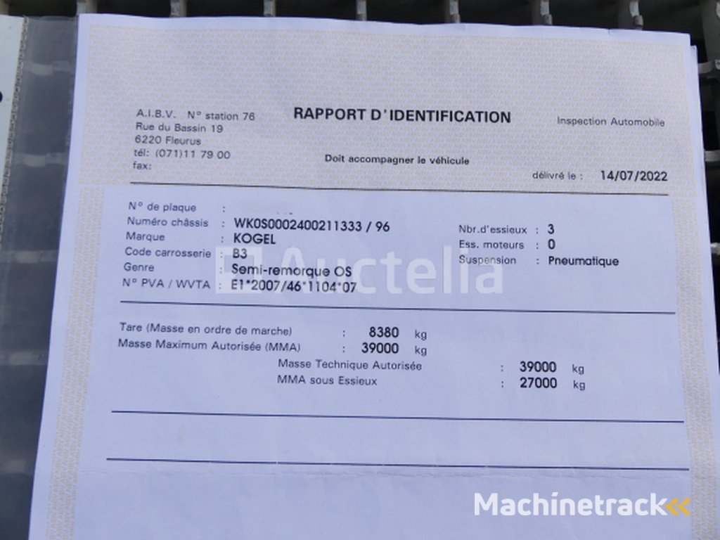 Kogel SVA-24 Refrigerated Semi-Trailer (2017-VIN:WK0S0002400211333)