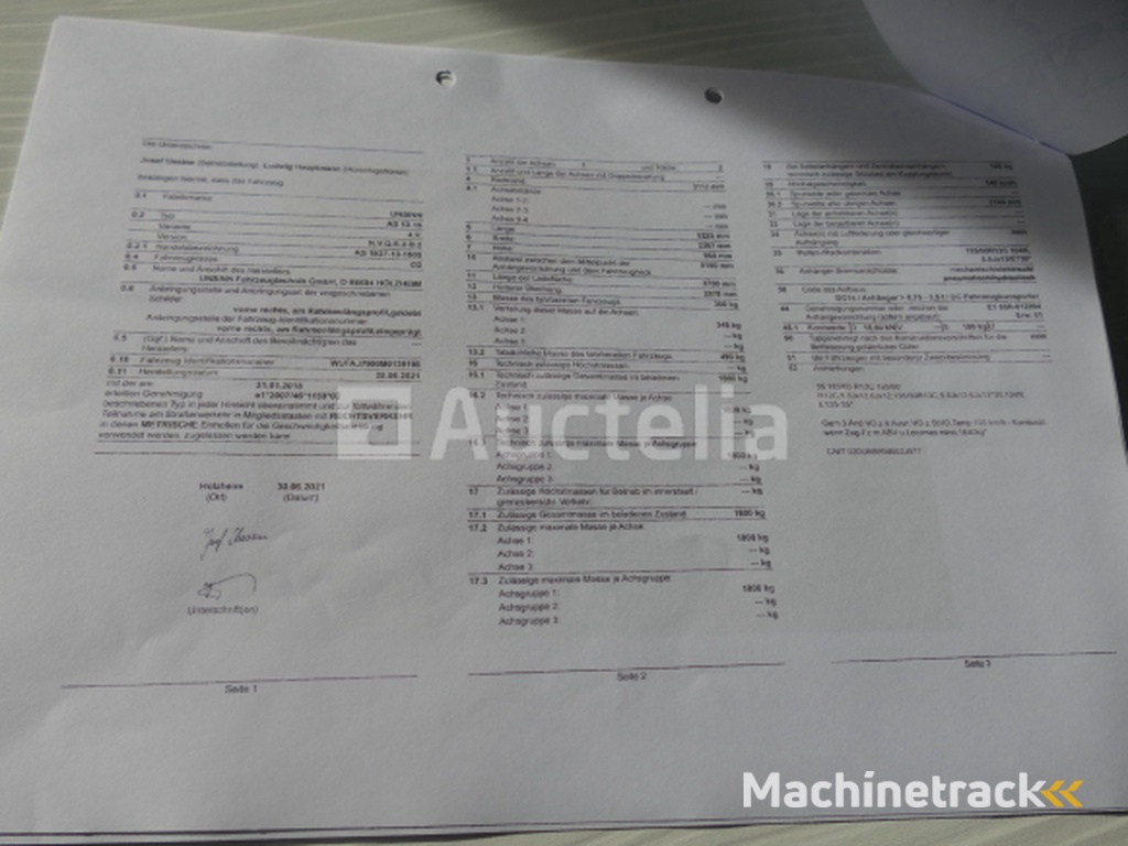 Unsinn AS enkelassige aanhangwagen 1837-13-1800 (VIN:WUFAJ7900MO139196)