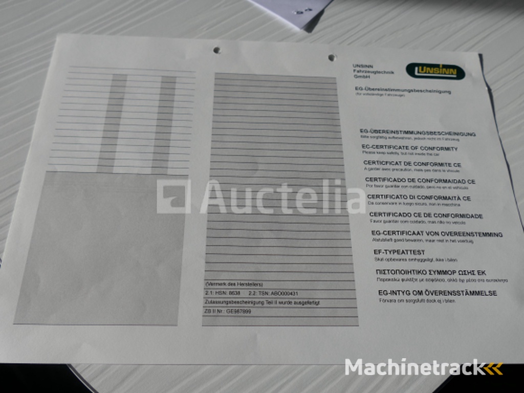 Unsinn AS enkelassige aanhangwagen 1837-13-1800 (VIN:WUFAJ7900MO139196)