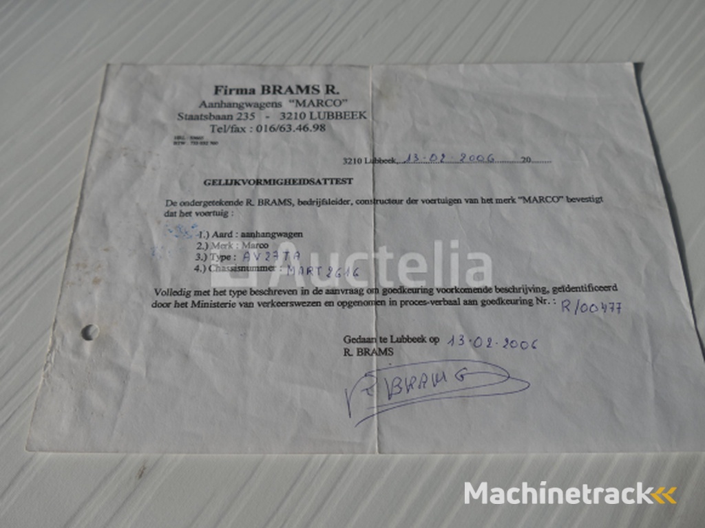 Marco AV27TA Dubbelassige Vaste Sideboard Aanhangwagen (VIN:MAPT2616)