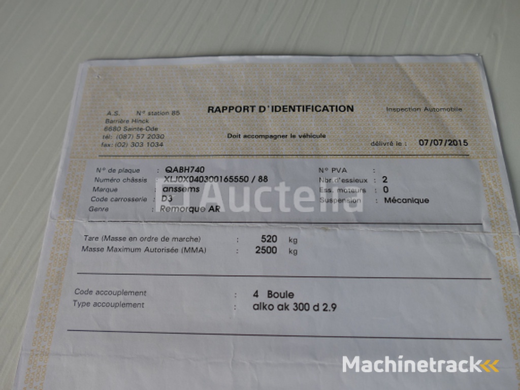 Anssems BSX 2500-301x150 dubbelassige huifophanging (VIN:XLJOX040300165550)