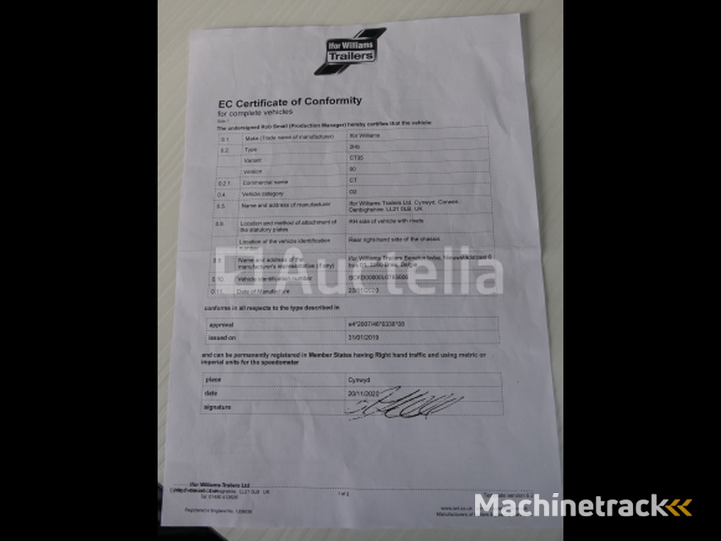 Ifor Williams 2Hb CT35 Voertuig Carrier Aanhangwagen (VIN:SCKD00000L0785606)