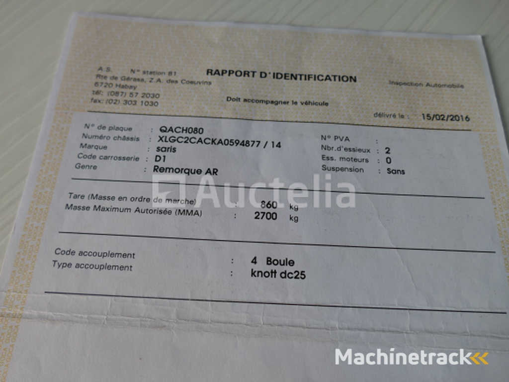 Saris C2700 dubbelassige buigende aanhangwagen (VIN:XLGC2CACKA0594877)