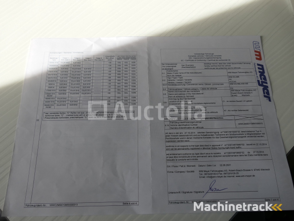 Meyer dubbelassige aanhangwagen WM EG-MB (VIN: WWC2MB5Y3MW300013)