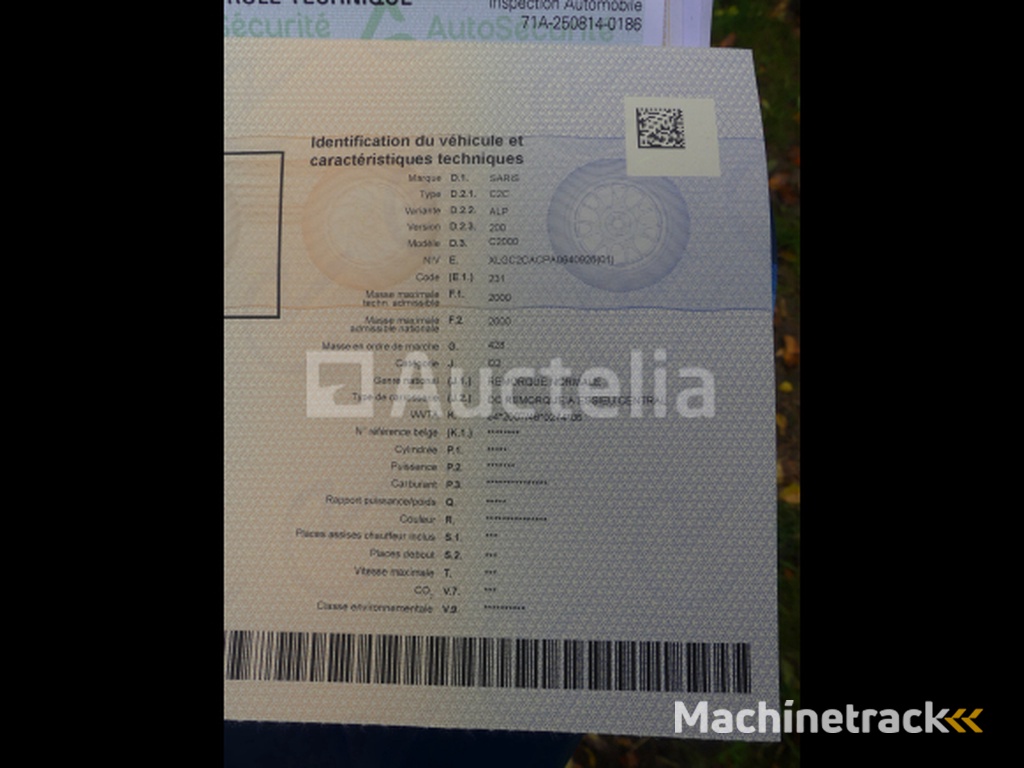 Aluminium dubbelas aanhanger 2000 kg Saris C2000