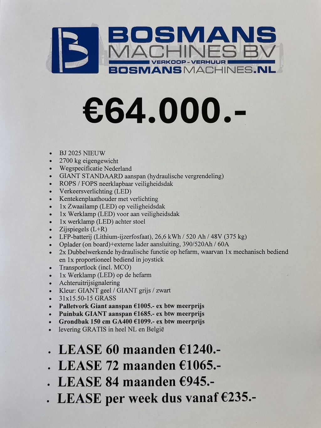 GIANT G2700E X-TRA HD minishovel / kniklader NIEUW electrisch