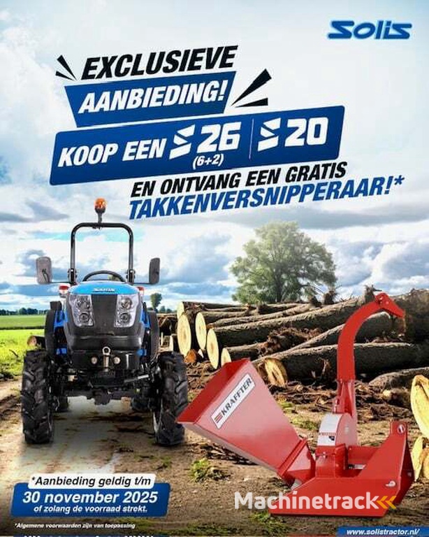 Solis 20 / 26 minitractor NIEUW + GRATIS hakselaar in november
