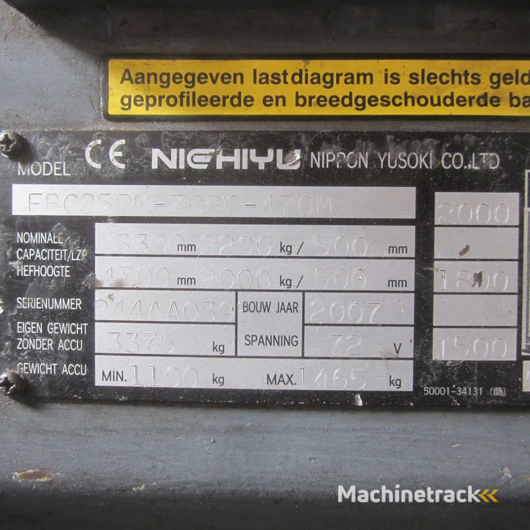 Nichiyu Heftruck FPC25PN, elek., triplo, side shift, hydro vorkverstelling.