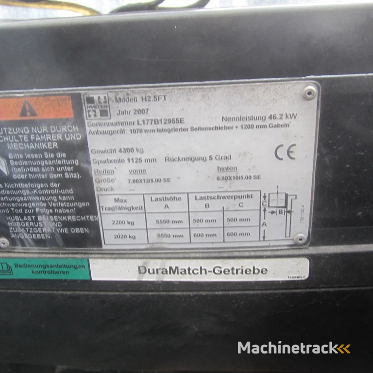 Hyster Heftruck H2.5FT, LPG-gas, triplomast, side shift.