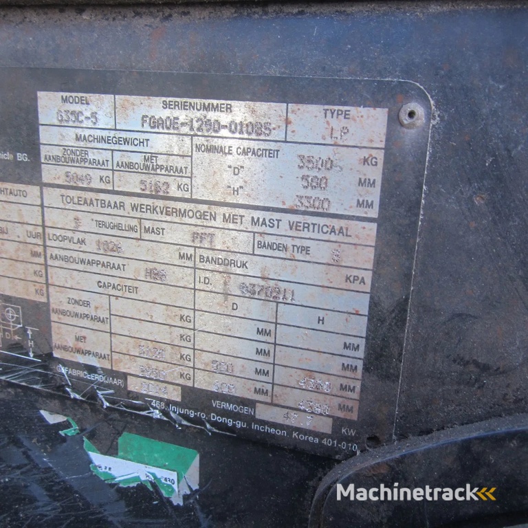 Doosan G35C Heftruck G35C-5, LPG, Triplomast, Side shift, met kenteken.