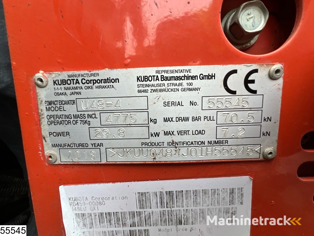Kubota U 48 29.8 KW, 3 buckets, 2.777 operating hours