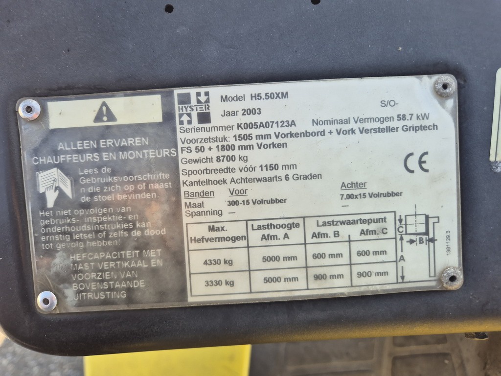 HYSTER H5.50XM Diesel  Mast  3F500  B J  2003