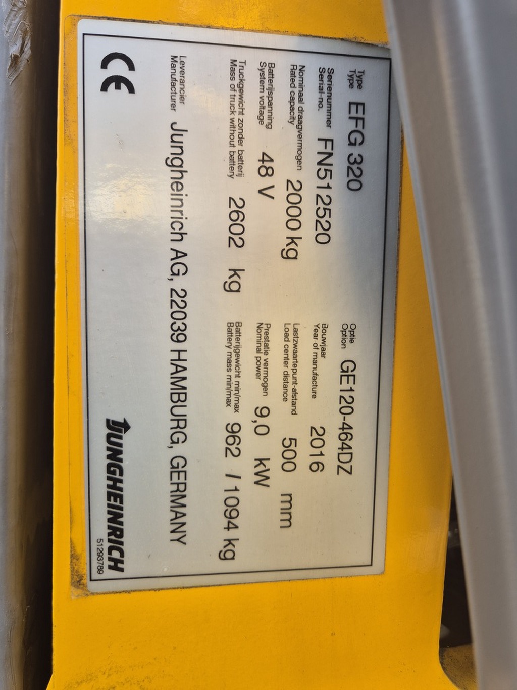 Jungheinrich EFG320 4-Wieler Elektrisch, Mast 3F464  3644 uur.