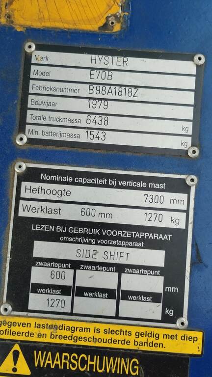 Hyster elektrisch E70B 3100KG TRIPLO 7.20 MT