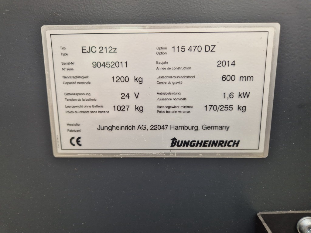Jungheinrich EJC 212Z Stapelaar 1.2 ton  Mast 3f470  bj 2014  nieuwstaat