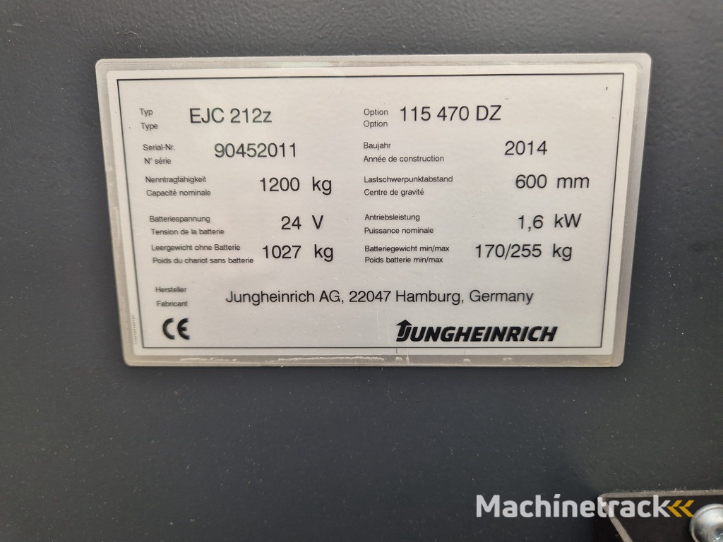 Jungheinrich EJC 212Z Stapelaar 1.2 ton  Mast 3f470  bj 2014  nieuwstaat