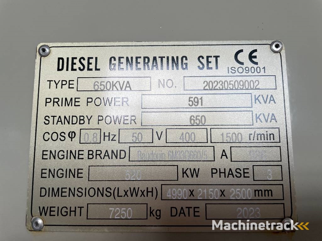 Baudouin 6M33G660/5 - 650 kVA Surplus genset - DPX-19879