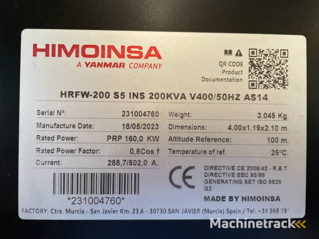 Himoinsa HRFW-200S5 - 200 kVA Stage V - DPX-12636