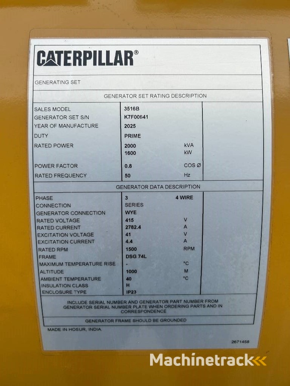 CAT 3516B - 2.250 kVA Generator - DPX-25084