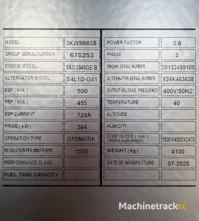 Volvo TAD1345GE - 500 kVA Generator - DPX-18881