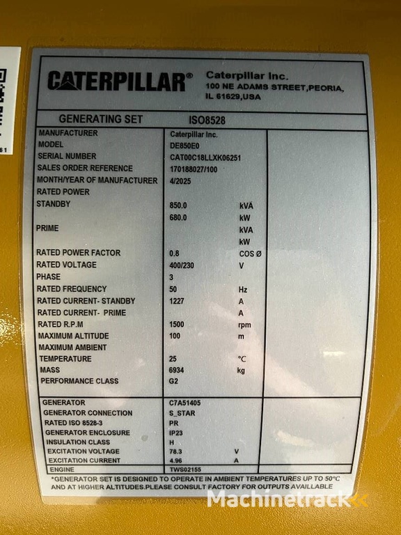 CAT DE850E0 - C18 - 850 kVA Generator - DPX-18032