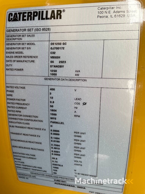 CAT DE1250GC - 1.250 kVA Standby Generator - DPX-18226