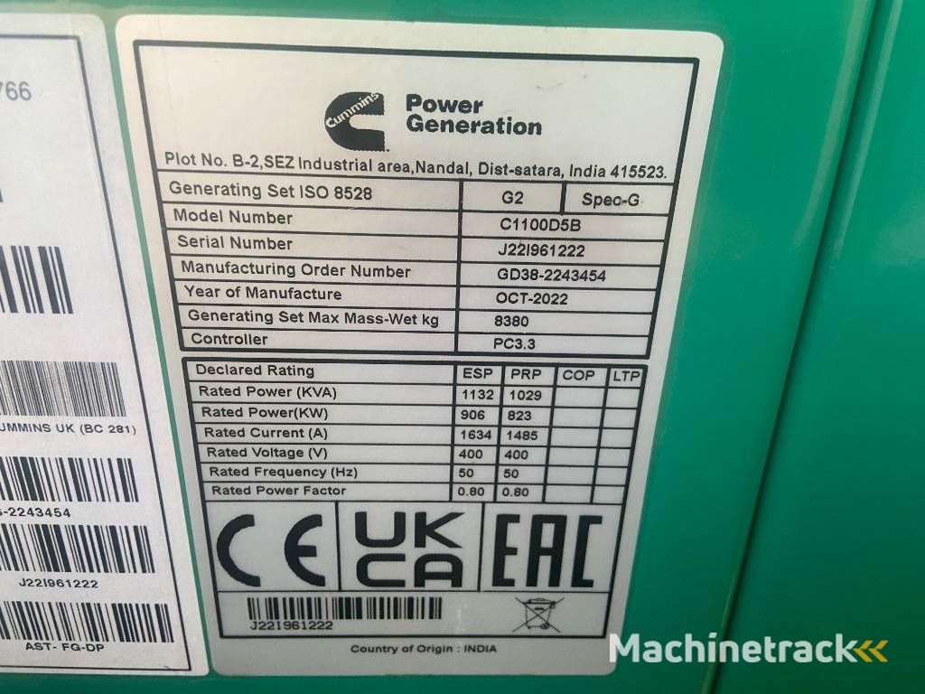 Cummins C1100D5B - 1.100 kVA Open Generator - DPX-18531-O