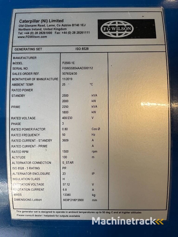 FG Wilson P2500-1E - 2500 kVA Surplus Genset - DPX-25085