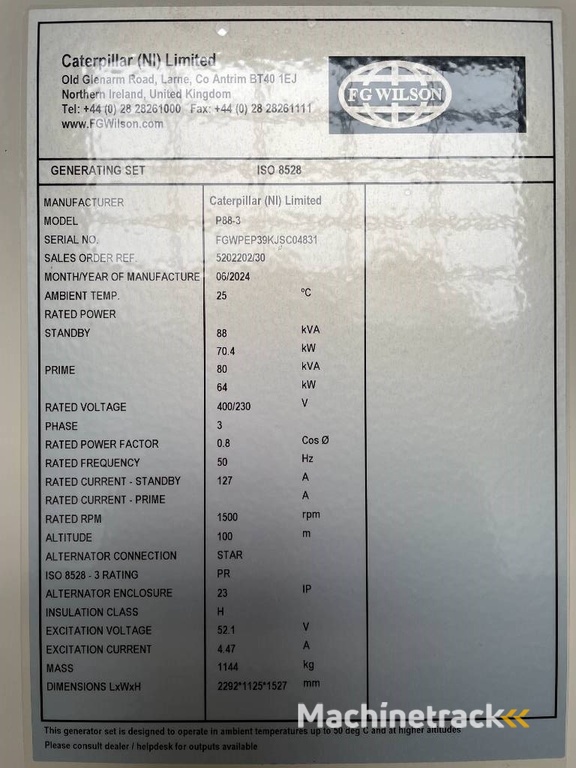 FG Wilson P88-3 - 88 kVA Genset - DPX-16007