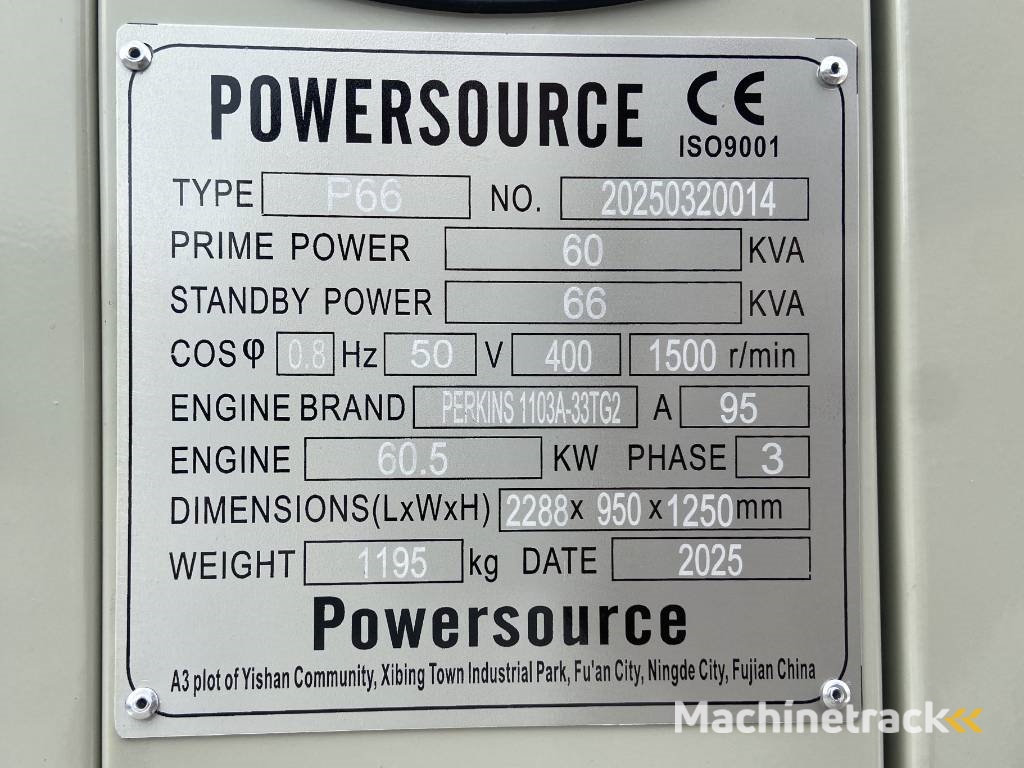 Perkins 1103A-33TG2 - 66 kVA Generator - DPX-19804
