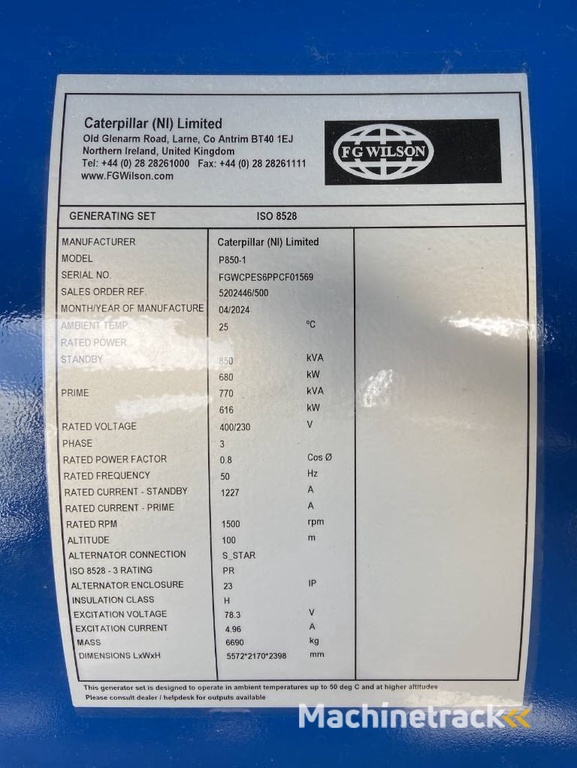 FG Wilson P850-1 - 850 kVA Genset - DPX-16024