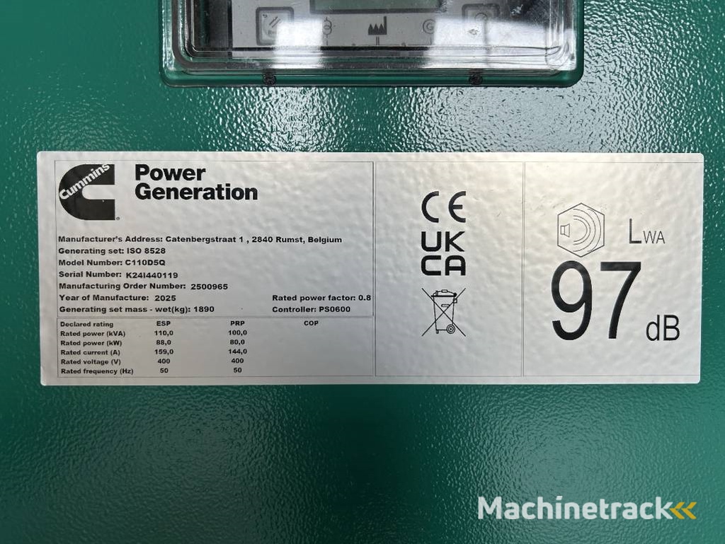 Cummins C110D5Q - 110 kVA Generator - DPX-18509-Q