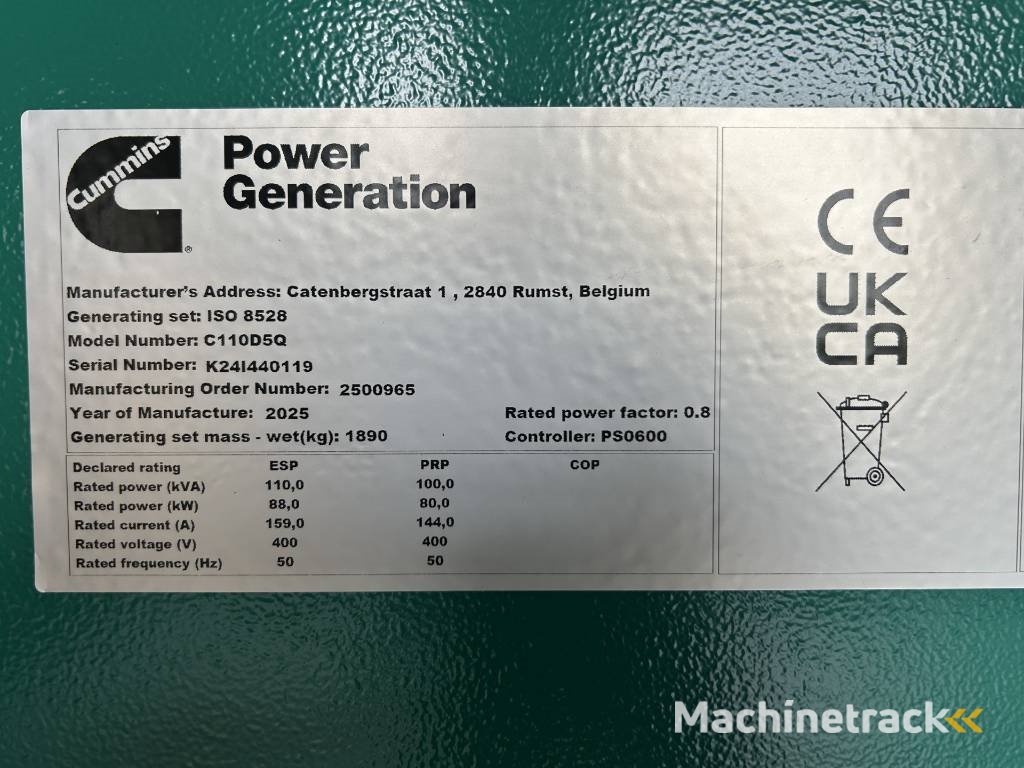 Cummins C110D5Q - 110 kVA Generator - DPX-18509-Q