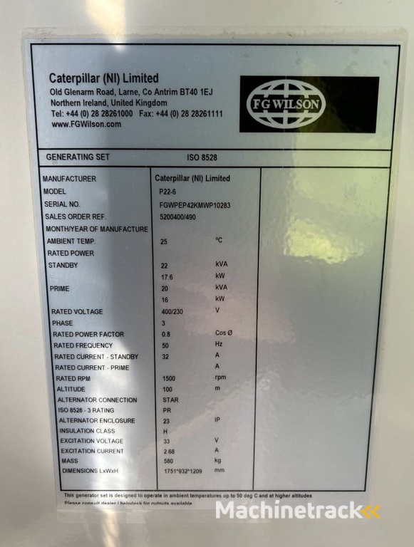 FG Wilson P22-6 - L2 - 22 kVA Genset - DPX-16002