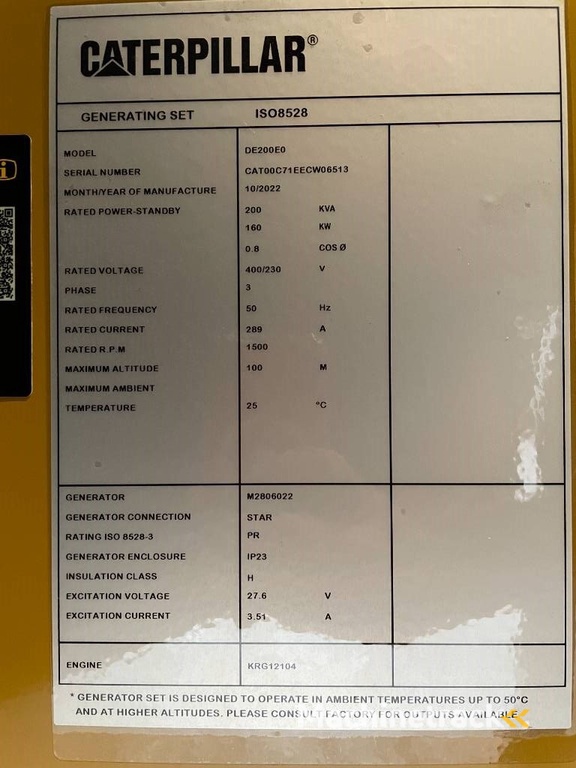 CAT DE200E0 - 200 kVA Generator - DPX-18017