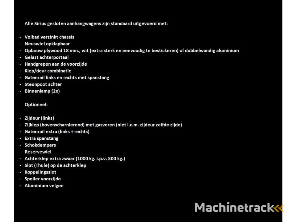 Sirius G375 : 375 x 171 x 190 (l x b x h)