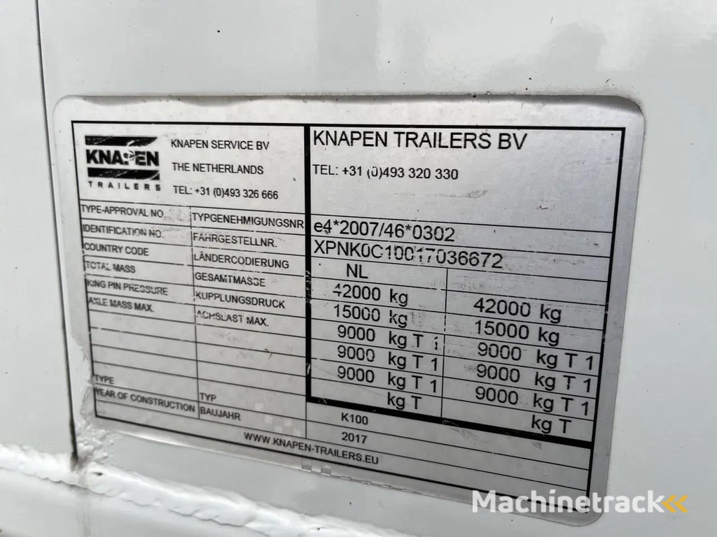 Knapen Trailers K100 92m3 / Liftas / Discbrakes / 6mm Cargofloor / Remote / NL Trailer HT1033