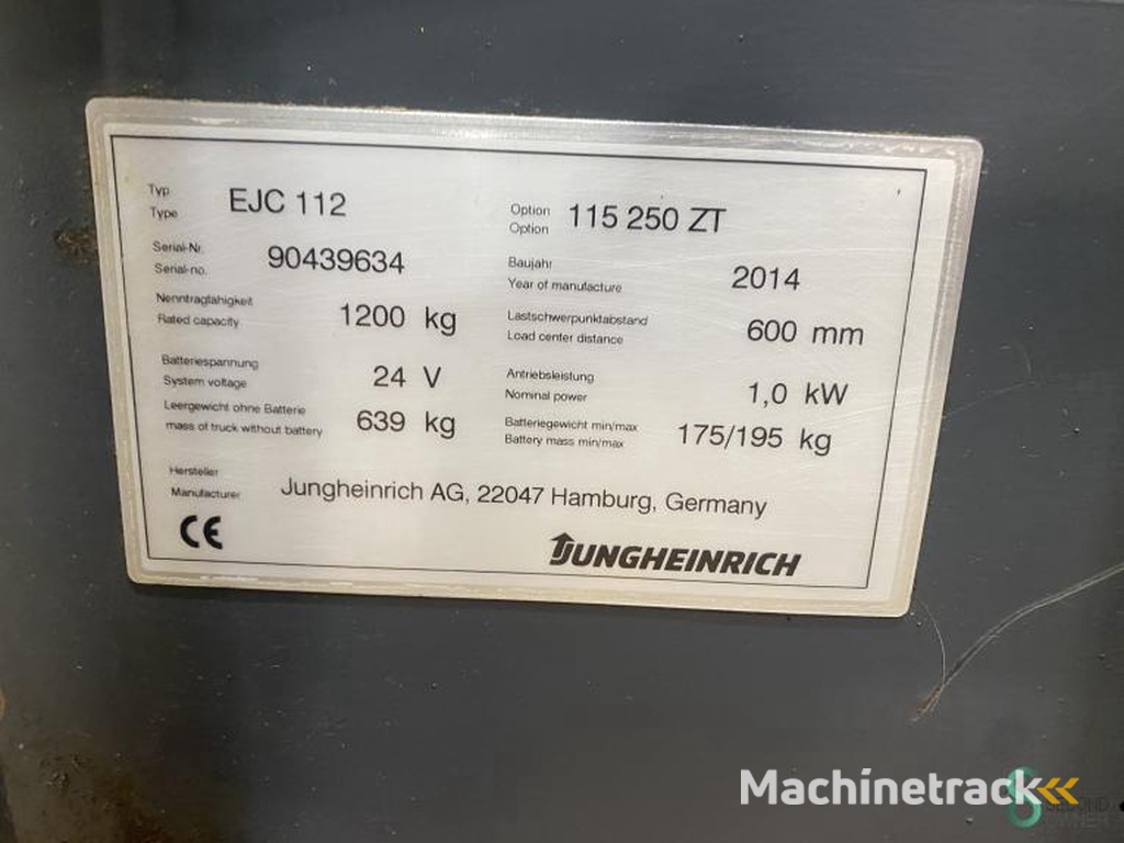 Stapelaars Elektrisch Jungheinrich EJC 112 2014