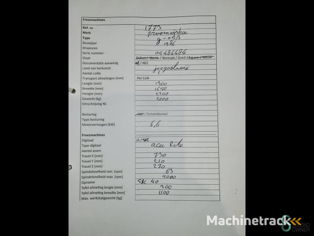 Fräsmaschinen Provijmaska G-05B 1986
